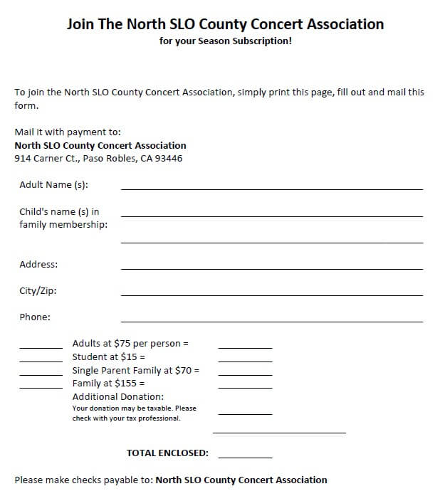 2023 Season Ticket Order Form - North SLO County Concert Association